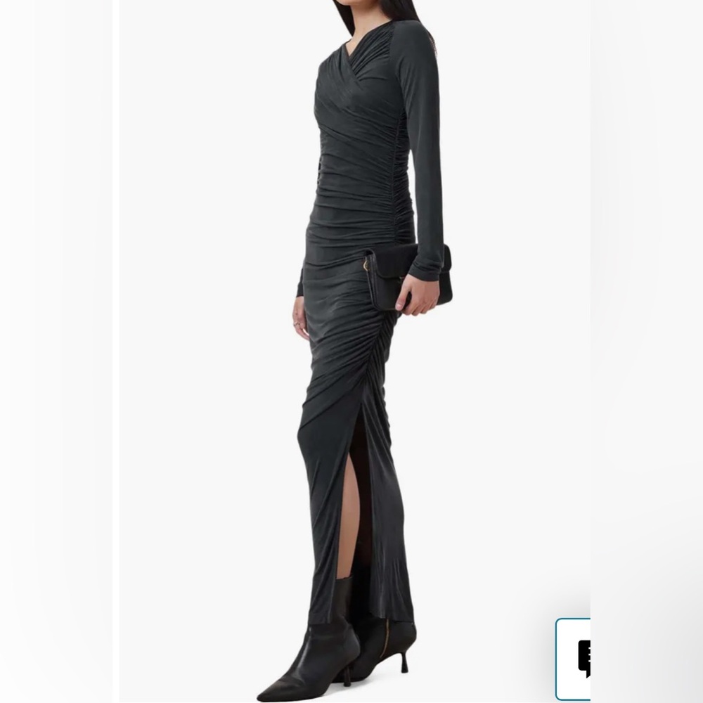 🆕 All Saints Hanako Long Sleeve Ruched Dark Gray Asymmetrical Dress 8UK (4US) - Picture 4 of 16